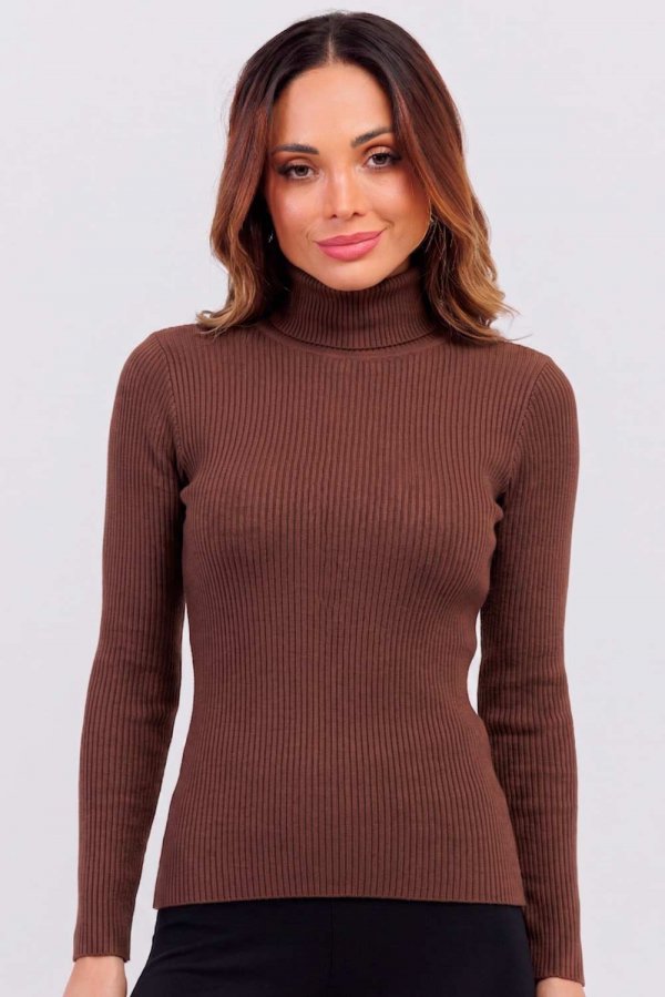 BLUSA TRICOT VISCOSE GOLA ALTA NAELLE MARROM