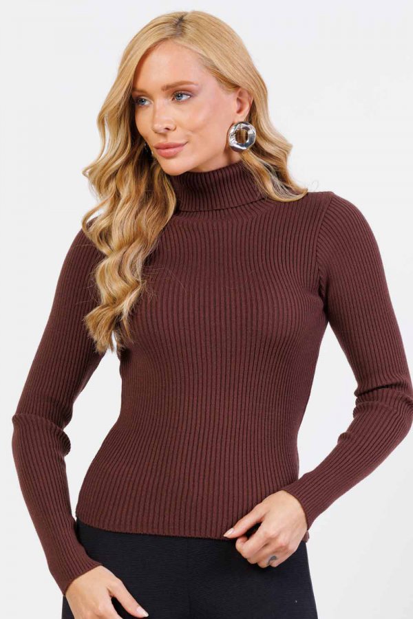 BLUSA TRICOT VISCOSE GOLA ALTA NAELLE MARROM
