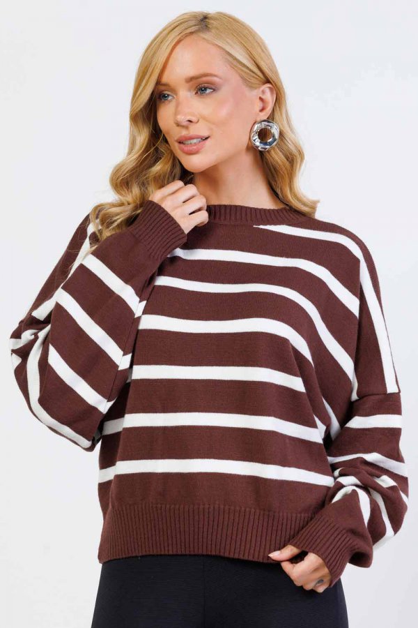 BLUS�O TRICOT LISTRADO NEIDE MARROM