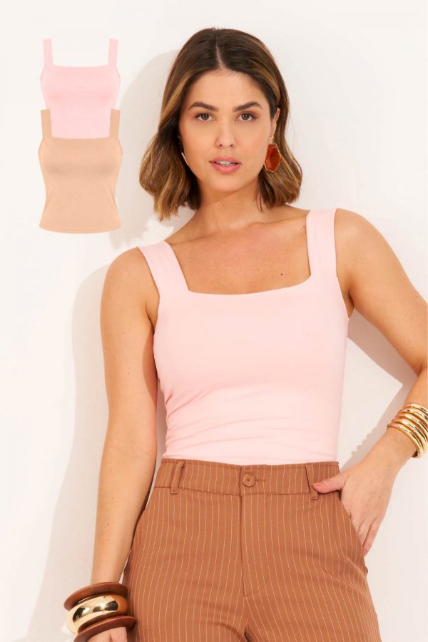 BLUSA POLIAMIDA DUPLA FACE VIRGINIA NUDE/ROSA CLARO