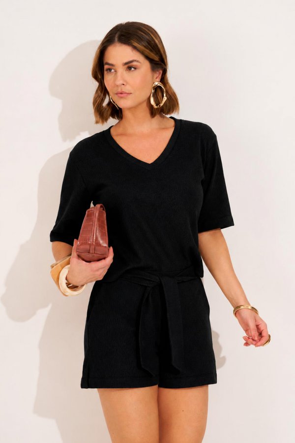 CONJUNTO FEMININO TEXTURIZADO VENEZA PRETO