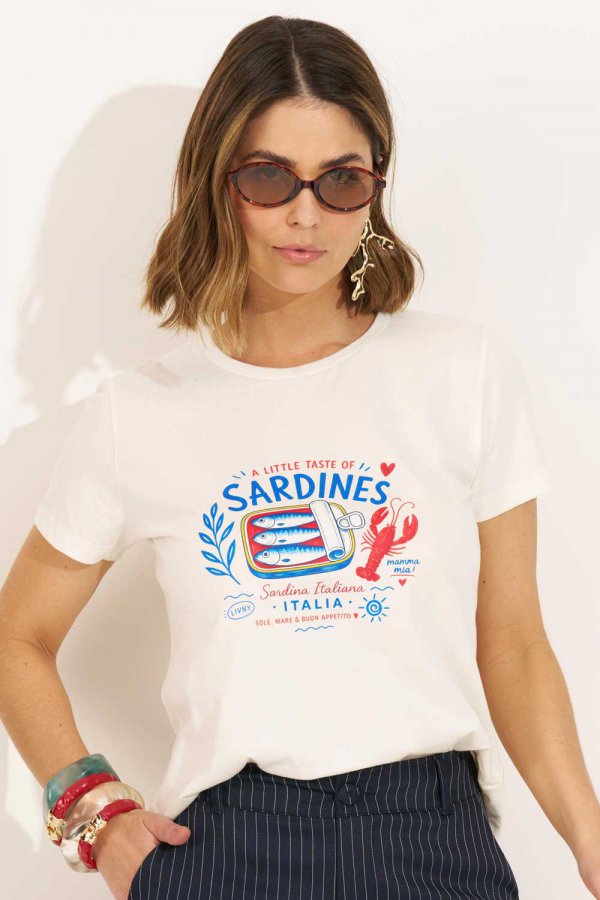 T-SHIRT FEMININA SARDINES OFF WHITE