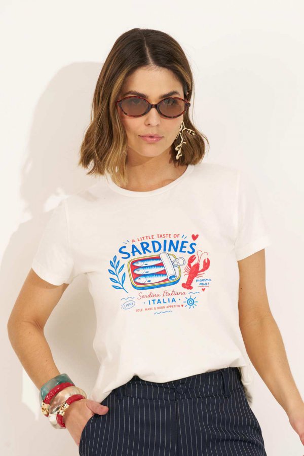 T-SHIRT FEMININA SARDINES OFF WHITE