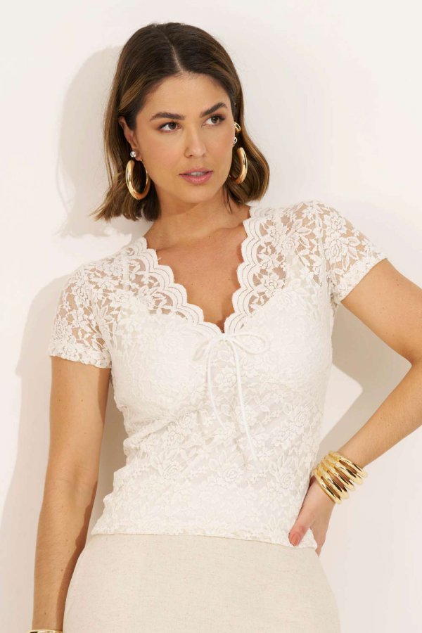 BLUSA FEMININA RENDA MALIBU OFF WHITE
