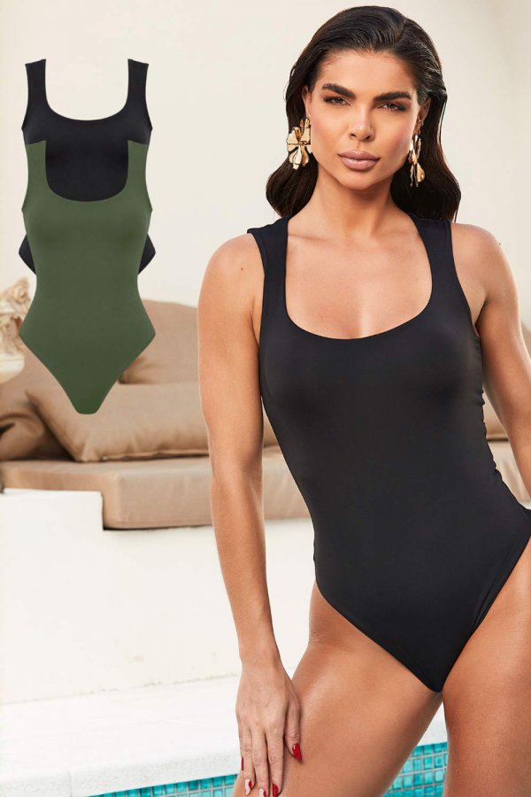 BODY POLIAMIDA DUPLA FACE CINDY VERDE/PRETO